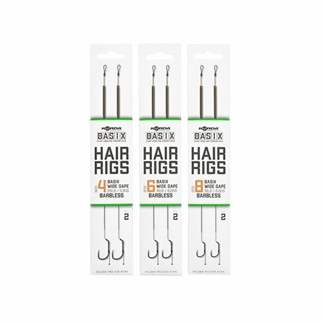 Korda Basix Hair Rigs Wide Gape Barbless 3 Korda Basix Hair Rigs Wide Gape Barbless